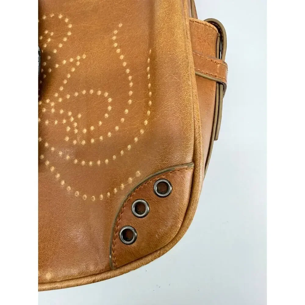 Kaela Brown Faux Leather Hobo Shoulder Bag Western Buckle Studded Swirl Purse